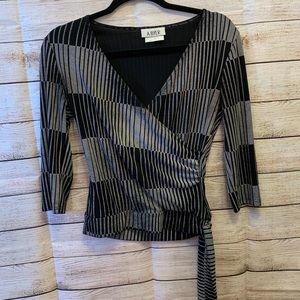 Sliver and Black Faux Wrap Top